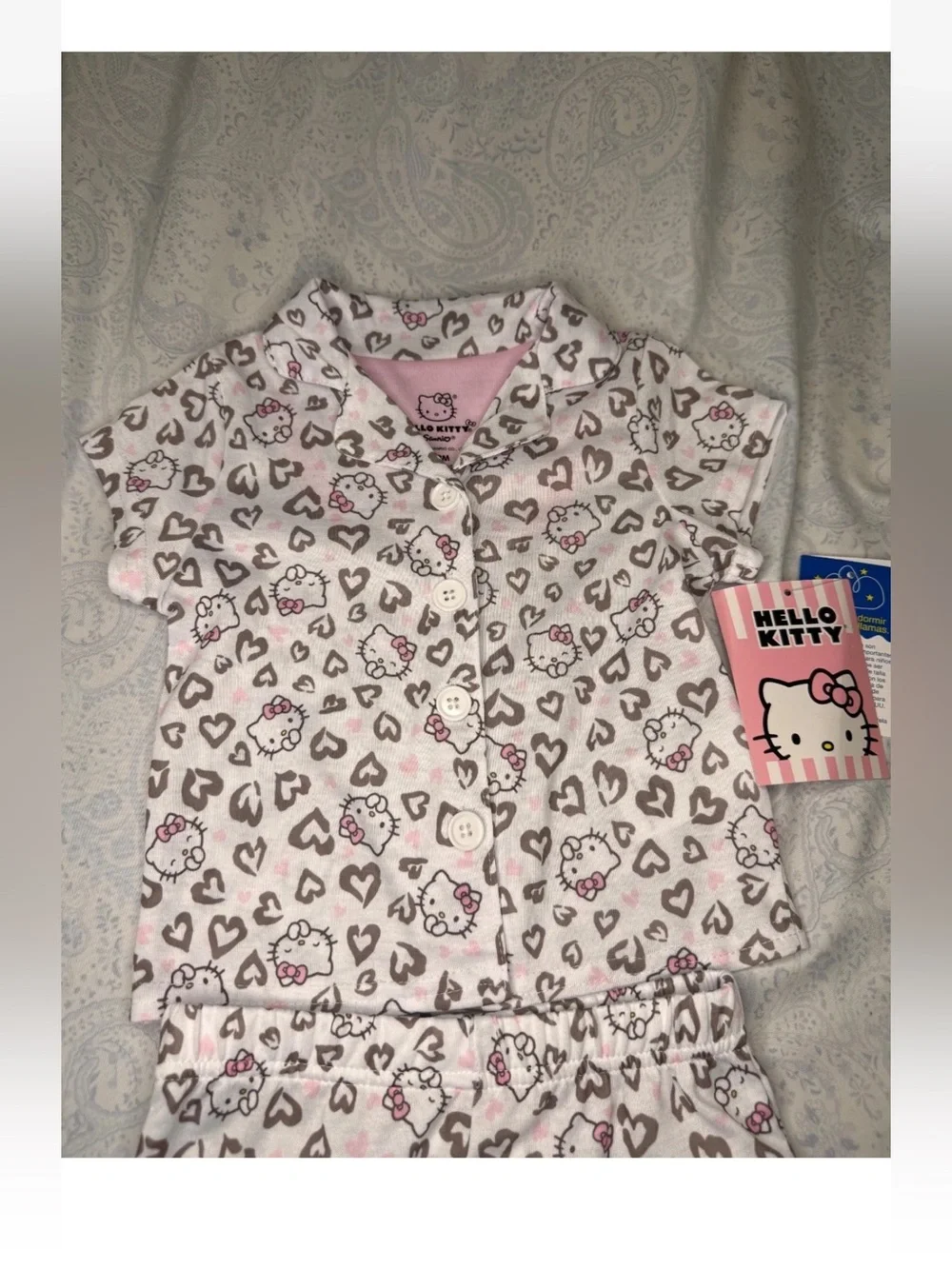 Hello Kitty Heart Infant 2 piece button down shorts set